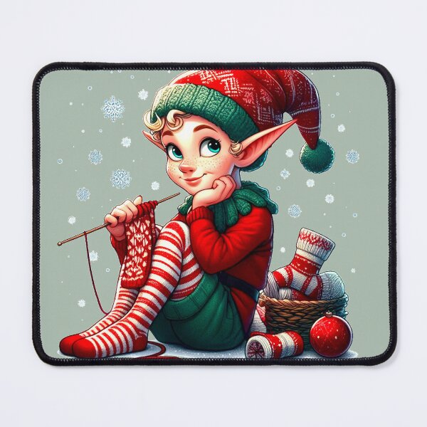 Item preview, Christmas elf knitting socks designed and sold by humultinitee.