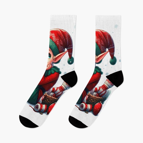 Item preview, Christmas elf knitting socks designed and sold by humultinitee.
