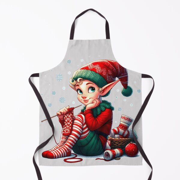 Item preview, Christmas elf knitting socks designed and sold by humultinitee.