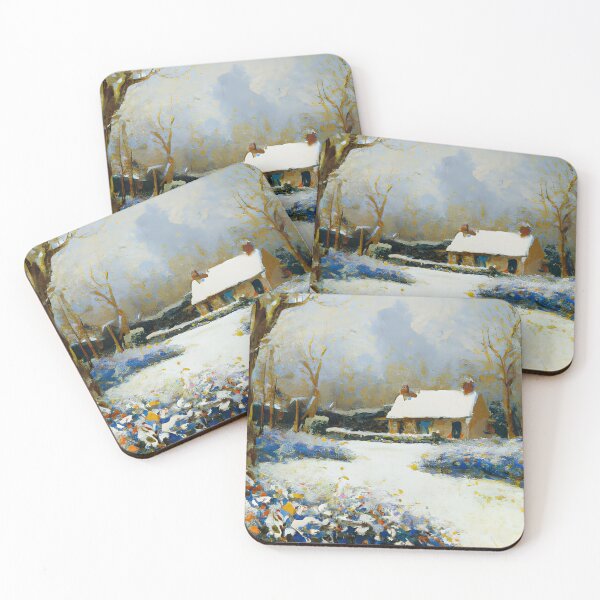 Item preview, English Winter Country Cottage Snowy Garden Painting designed and sold by MeadowFarmPrint.