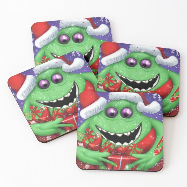 Item preview, Christmas: Green Purple Eyed Monster Celebrating Christmas designed and sold by TaraTs.