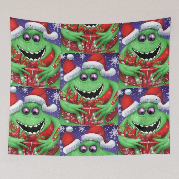 Item preview, Christmas: Green Purple Eyed Monster Celebrating Christmas designed and sold by TaraTs.