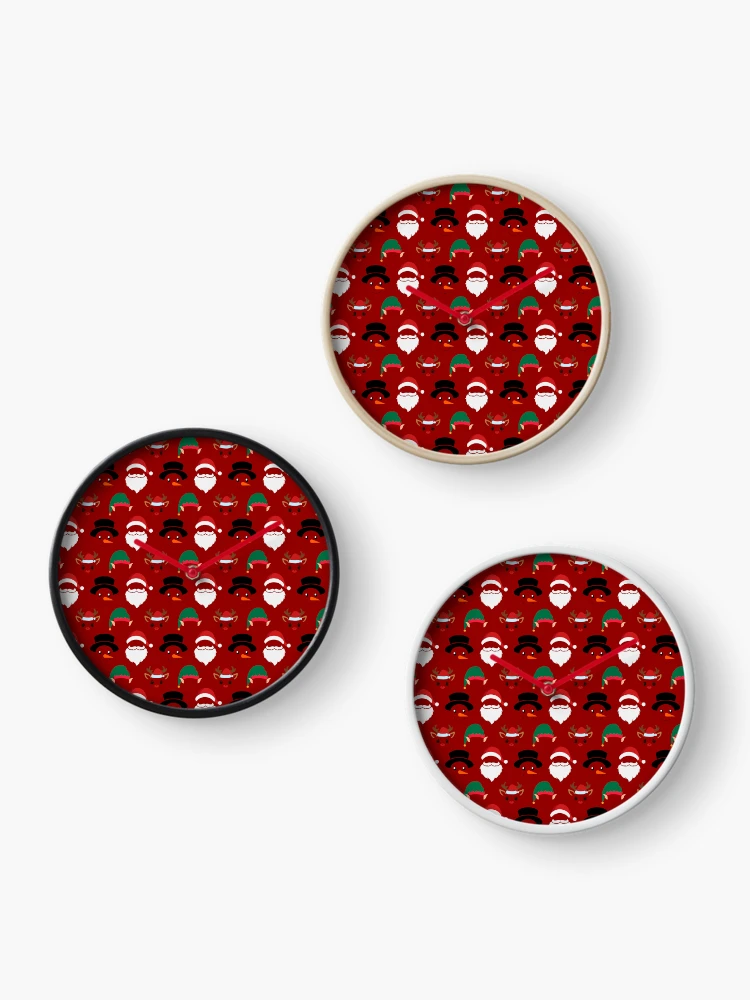 Thumbnail 3 of 4, Clock, Christmas Characters on Red Pattern designed and sold by Pixels2Patterns.