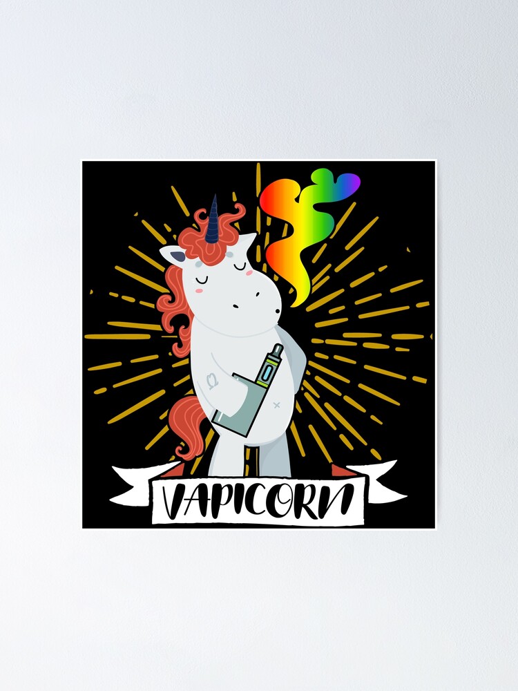 Poster avec l'œuvre « Vapicorn - Vaping Unicorn Licorne Rainbow Vape » de  l'artiste anziehend