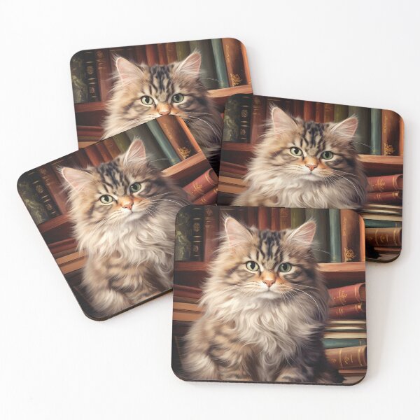 Item preview, Maine Coone cat sits on old books designed and sold by WallyPink.