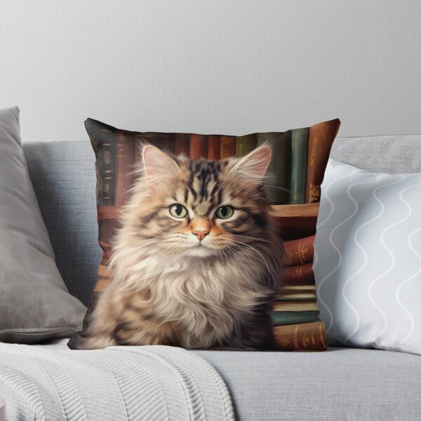 Item preview, Maine Coone cat sits on old books designed and sold by WallyPink.