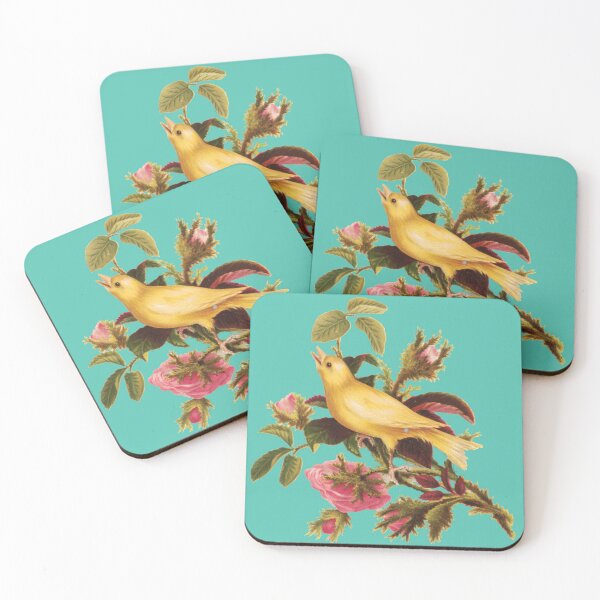 Item preview, Heirloom Pink Roses with Perched Yellow Bird designed and sold by Bliss Find And Design.