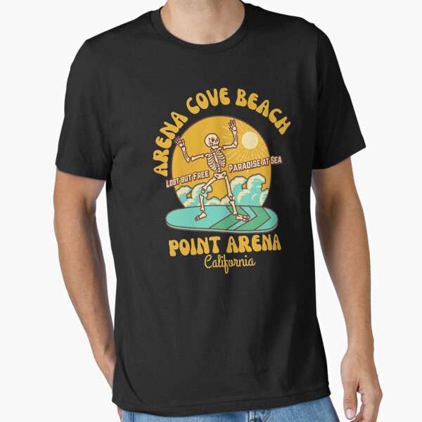 Vista previa del artículo con la obra «Retro Sixties Arena Cove Beach, Point Arena, California, Gold Text- Skeleton Beach / Skeleton Surf», diseñado y vendido por TimelessLocales.