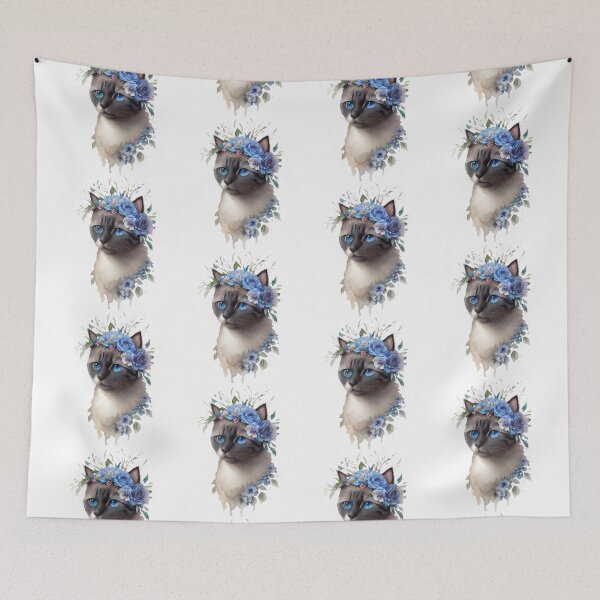 Item preview, Cat with blue flower wreath designed and sold by Harmonysens.