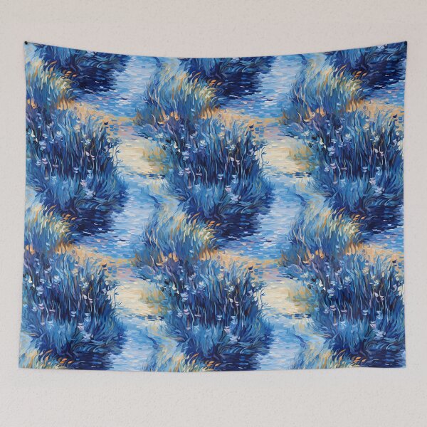 Item preview, Monet-Inspired Serene Sun-Dappled River Path with Cobalt Blue and Rustling Reeds designed and sold by polonuim210.