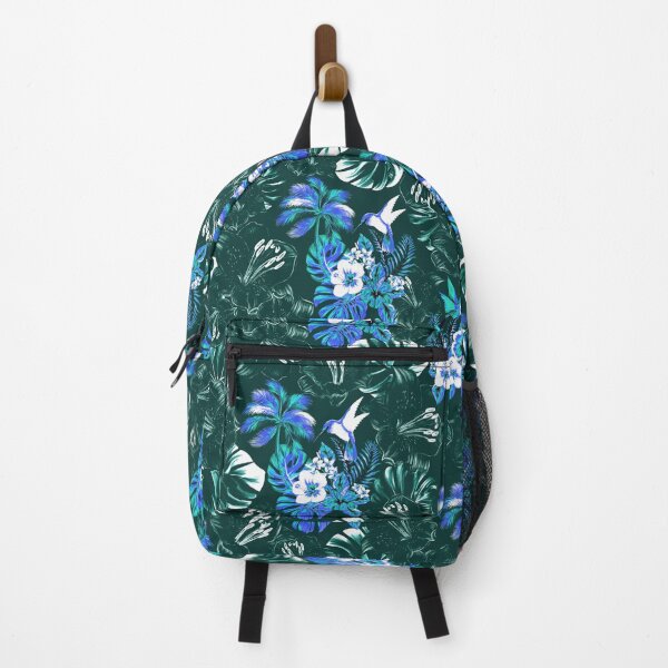 Aperçu de l'œuvre Colibri, Floral, Hibiscus, Tropical, oiseaux, botanique, forêt, été, fleurs, île, Aloha, cocktails, ananas, toile de jouy, bleu et blanc, Hawaii, fond d'écran créée et vendue par letsgow8th.