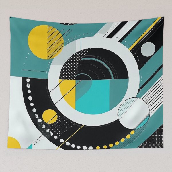 Item preview, Dynamic Radial Abstract with Black, White, Yellow, and Teal designed and sold by PaintbrushPlace.