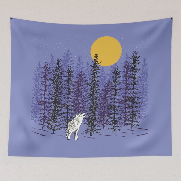 Item preview, Wolf Howling at the Moon with Woodland Trees at Night designed and sold by sunlightforest.