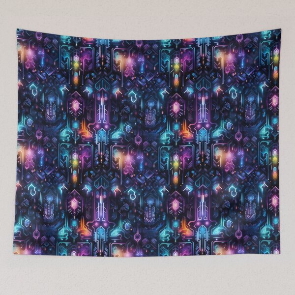 Item preview, Cyber Luminism: Transcendental Masterpiece of Glowing Rune Symbols with Iridescent Holographic Shimmer designed and sold by polonuim210.
