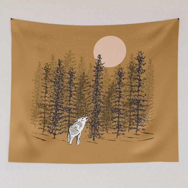 Item preview, Wolf Howling at the Moon with Woodland Trees at Dusk designed and sold by sunlightforest.