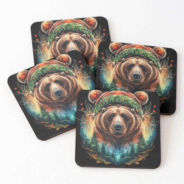 Item preview, Bear SanZa Christmas Season in the Forest Mountain under the night sky falling designed and sold by TK Art1989.