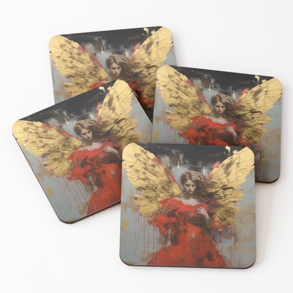 Item preview, Grunge acrylic red and gold abstract angel print designed and sold by dcrc.