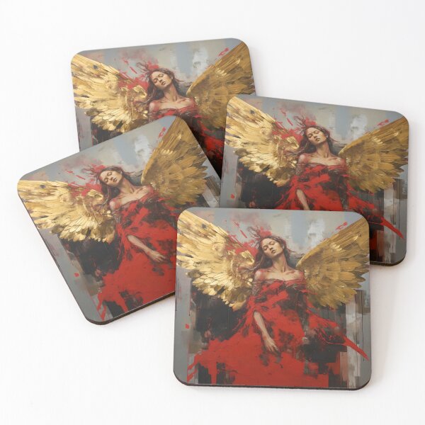 Item preview, grunge acrylic red and gold abstract angel print designed and sold by dcrc.