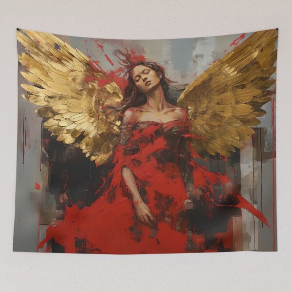 Item preview, grunge acrylic red and gold abstract angel print designed and sold by dcrc.