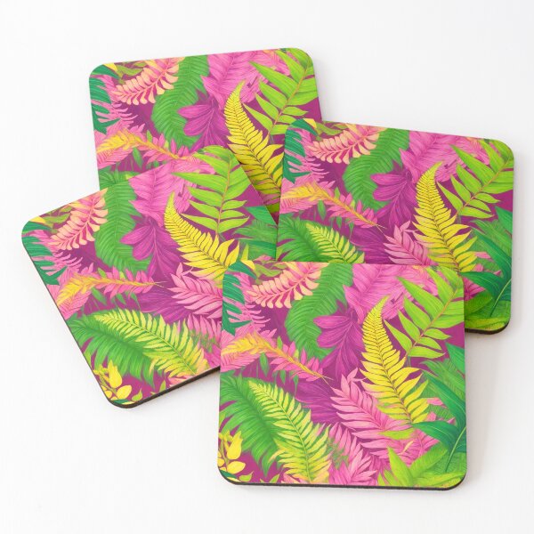 Item preview, Beautiful Pastel Pink Tropical Fern Pattern Vibrant Neon Colors designed and sold by SassyArtistry.