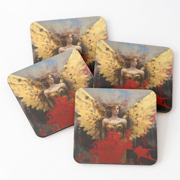 Item preview, grunge acrylic red and gold abstract angel print designed and sold by dcrc.
