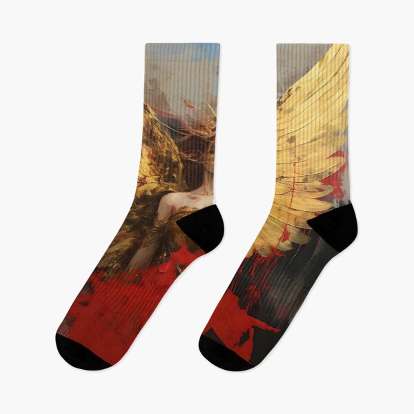 Item preview, grunge acrylic red and gold abstract angel print designed and sold by dcrc.