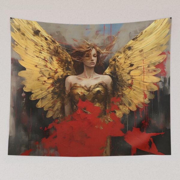 Item preview, grunge acrylic red and gold abstract angel print designed and sold by dcrc.