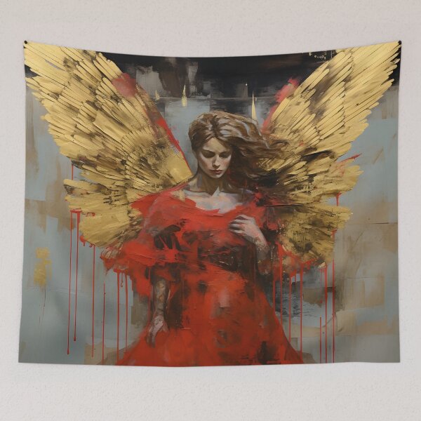 Item preview, Grunge acrylic red and gold abstract angel print designed and sold by dcrc.