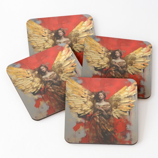 Item preview, grunge acrylic red and gold abstract angel print designed and sold by dcrc.