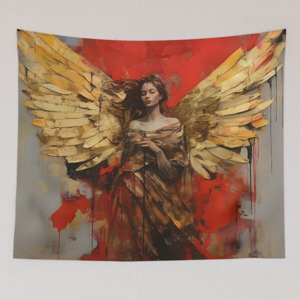Item preview, grunge acrylic red and gold abstract angel print designed and sold by dcrc.