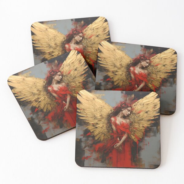 Item preview, grunge acrylic red and gold abstract angel print designed and sold by dcrc.