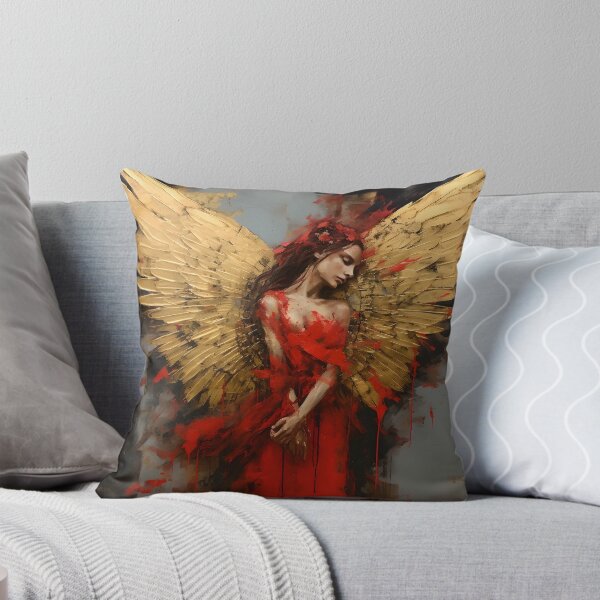 Item preview, grunge acrylic red and gold abstract angel print designed and sold by dcrc.