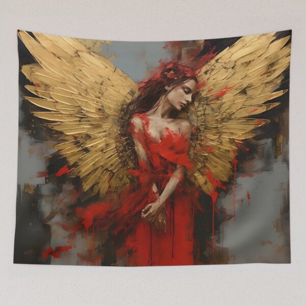 Item preview, grunge acrylic red and gold abstract angel print designed and sold by dcrc.