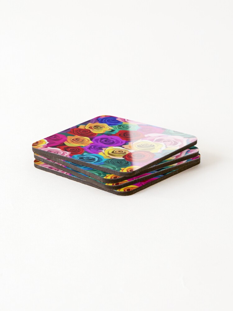 Thumbnail 4 of 5, Coasters (Set of 4), Colorful Roses Abstract Pattern designed and sold by calibrit.