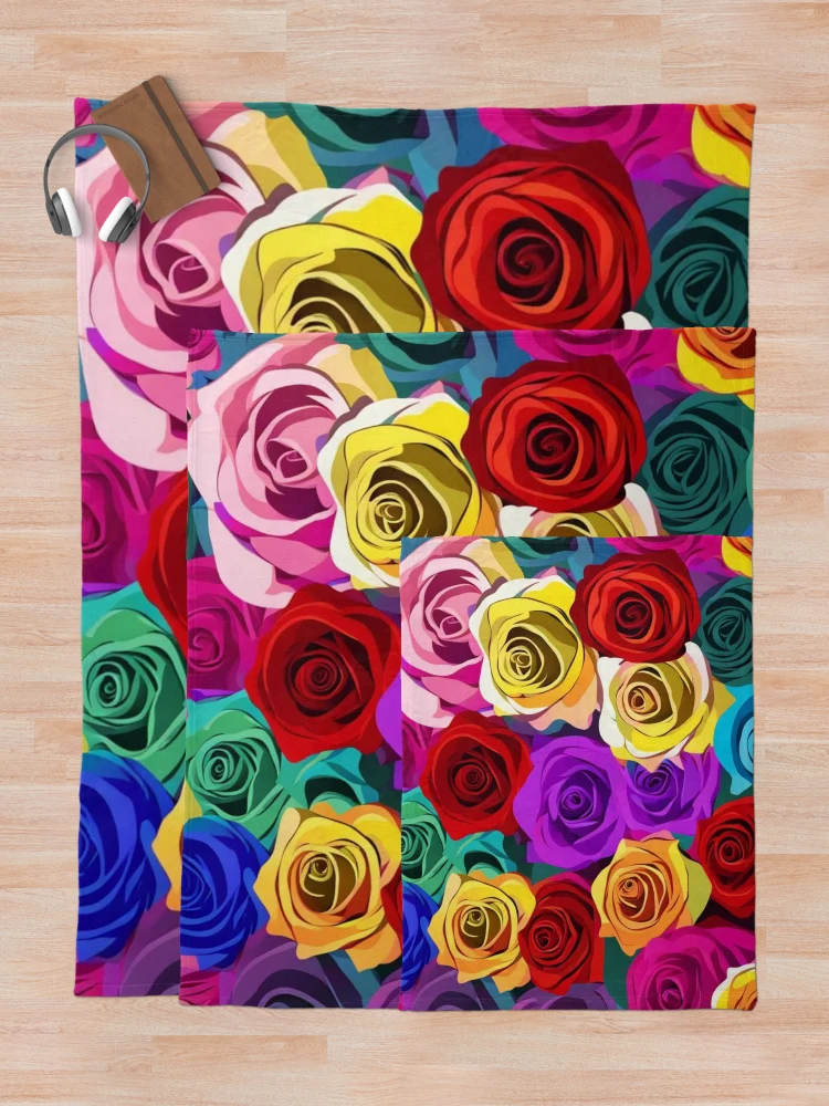 Thumbnail 5 of 6, Throw Blanket, Colorful Roses Abstract Pattern designed and sold by calibrit.