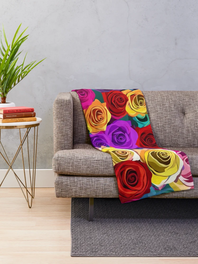 Thumbnail 2 of 6, Throw Blanket, Colorful Roses Abstract Pattern designed and sold by calibrit.