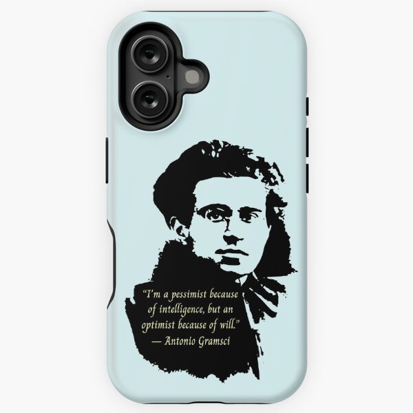 Vista previa del artículo con la obra «Retrato y cita de Antonio Gramsci: Soy pesimista por inteligencia, pero optimista por voluntad.», diseñado y vendido por artbleed.