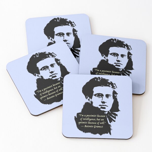 Item preview, Antonio Gramsci portrait and quote: I'm a pessimist because of intelligence, but an optimist because of will. designed and sold by artbleed.