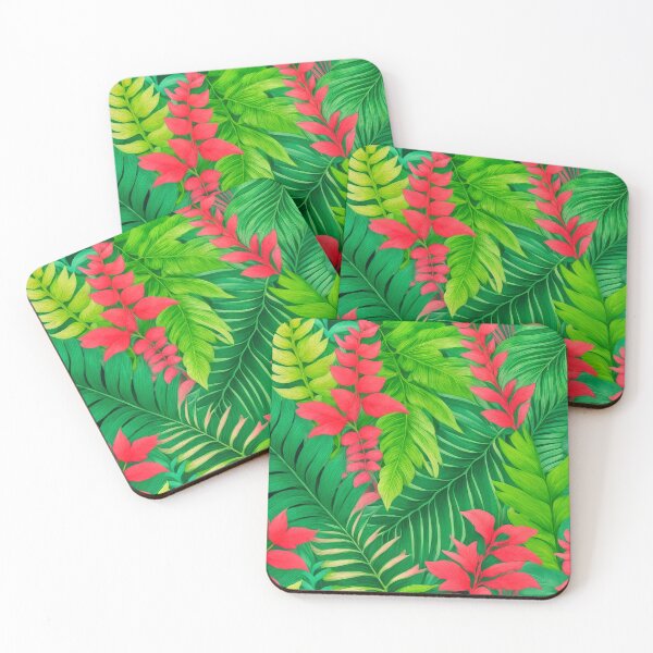 Item preview, Red Flowers - Vintage Tropical Fern Leaves Pattern Décor designed and sold by SassyArtistry.