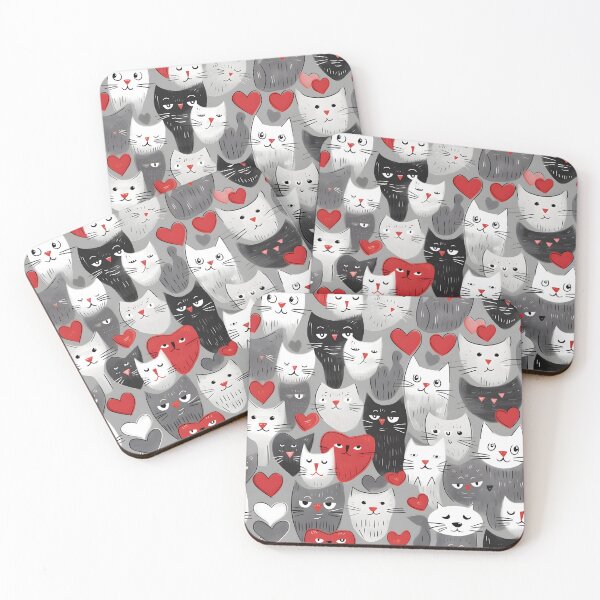 Item preview, Charming Hearts and Cats - Monochrome Feline Artwork designed and sold by inkArtistryfine.