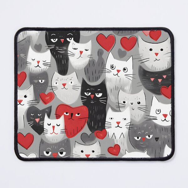 Item preview, Charming Hearts and Cats - Monochrome Feline Artwork designed and sold by inkArtistryfine.