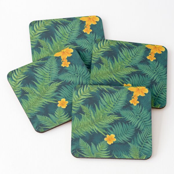 Item preview, Calming Greenery - Yellow Flower Vintage Tropical Fern Leaves Pattern  designed and sold by SassyArtistry.