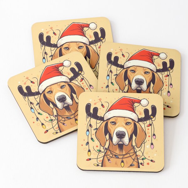 Item preview, Unamused dog covered in christmas lights designed and sold by FuzyFriendHaven.