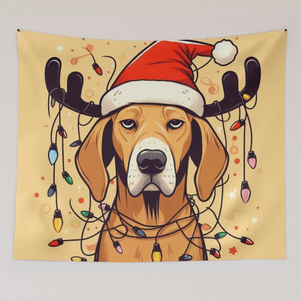 Item preview, Unamused dog covered in christmas lights designed and sold by FuzyFriendHaven.