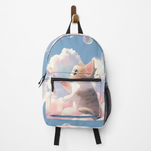 Item preview, Playful Kitten with Rainbow Bubbles and Blue Sky Backdrop designed and sold by PaintbrushPlace.