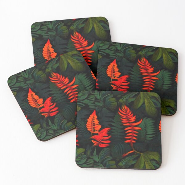Item preview, Creepy Dark Red Vibrant Vintage Tropical Fern Leaves Pattern  designed and sold by SassyArtistry.