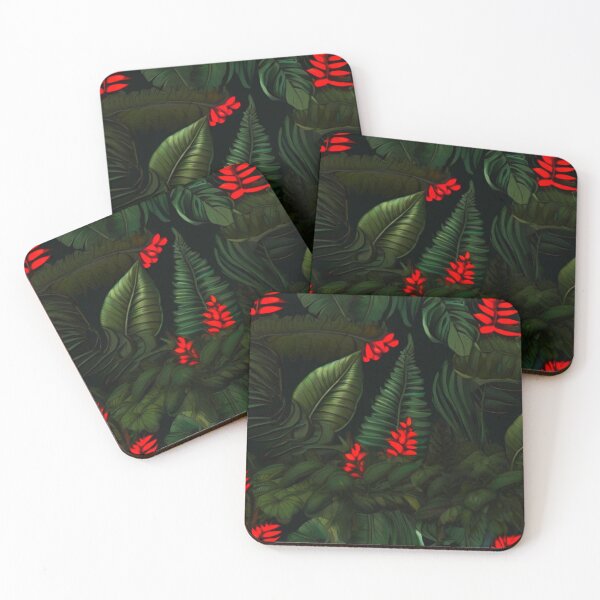 Item preview, Dark Horror Red Vintage Tropical Fern Leaves Pattern  designed and sold by SassyArtistry.