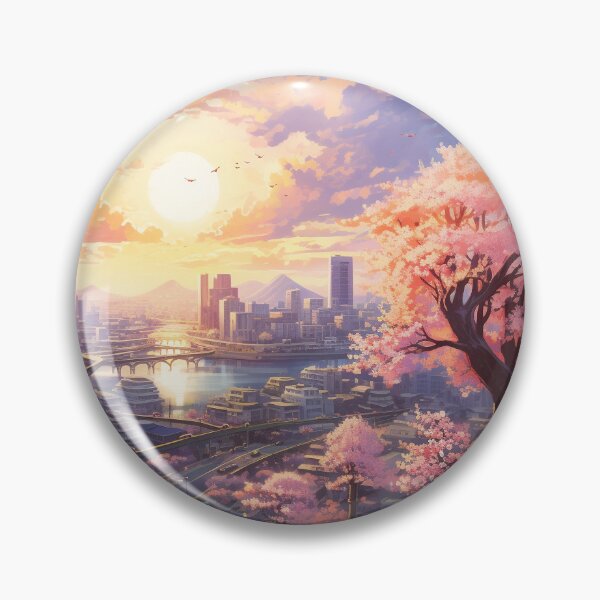 Artikelvorschau, Lake City in Spring time, Skyscraper, Cherry blossoms, Sticker entworfen und verkauft von LilianasDesign.