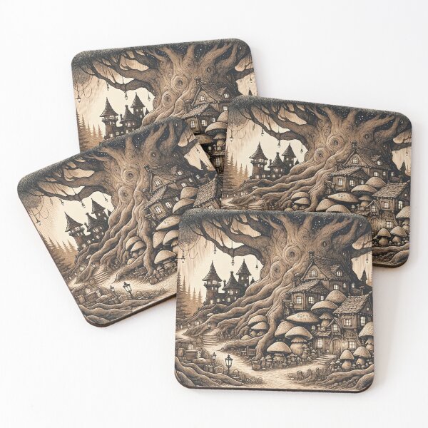 Item preview, Moonlit Enchanted Tree Village Artistry designed and sold by PictorialWhimsy.