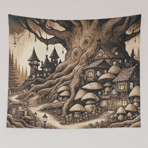 Item preview, Moonlit Enchanted Tree Village Artistry designed and sold by PictorialWhimsy.
